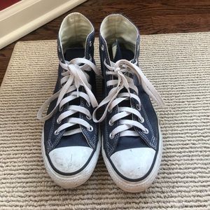 Navy blue high top converse